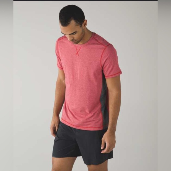 Lululemon T.H.E. Crew Athletic T-Shirt red Heather Medium Men’s run gym tee - Picture 1 of 5